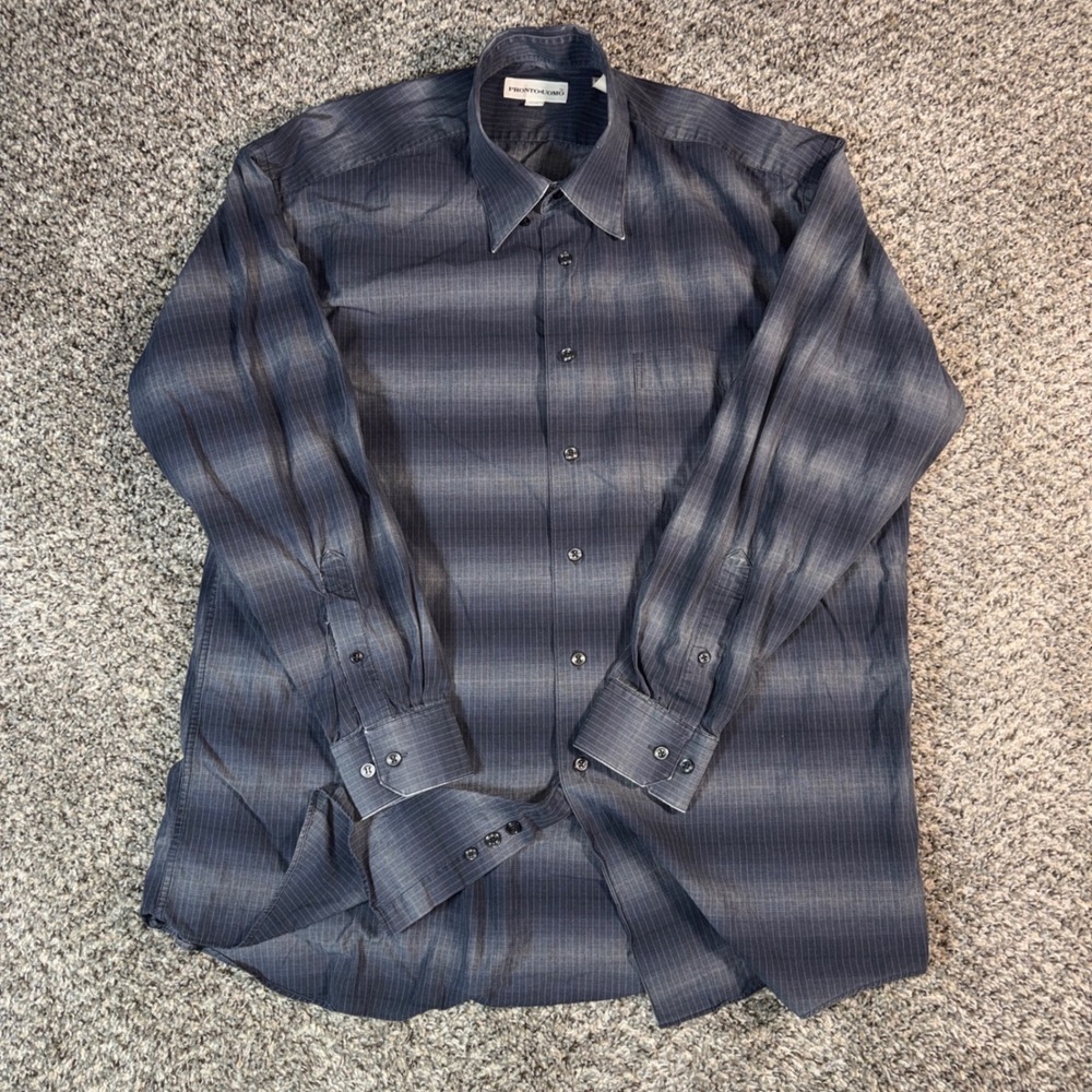 Pronto Uomo Mens Large Grey Black Ombre Micro Grid Cotton Button Down Shirt